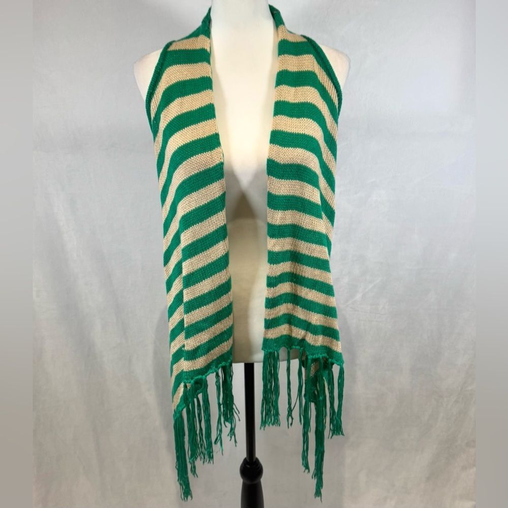 Kelly green and tan tassels cardigan sweater vest size s/m NWOT